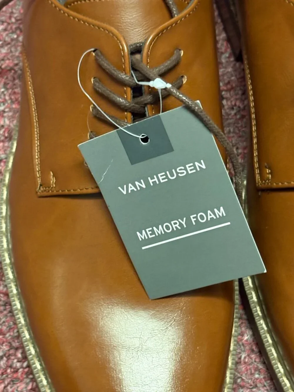 Van Heusen Men's Size 9M Brown Garrett Cognac Memory Foam Oxford Dress Shoes NEW - Picture 3 of 4